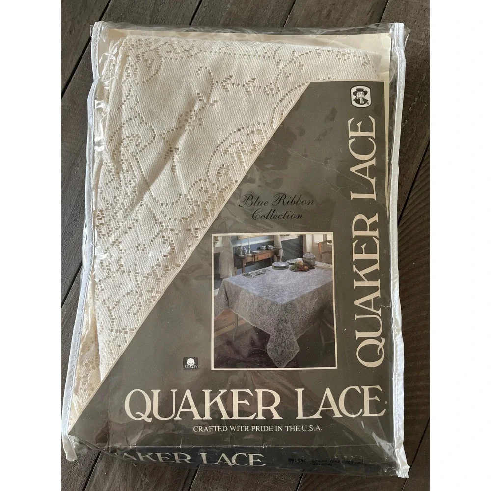 Quaker Lace Embassy Tablecloth Blue Ribbon Collection Natural 60x80 Oblong USA